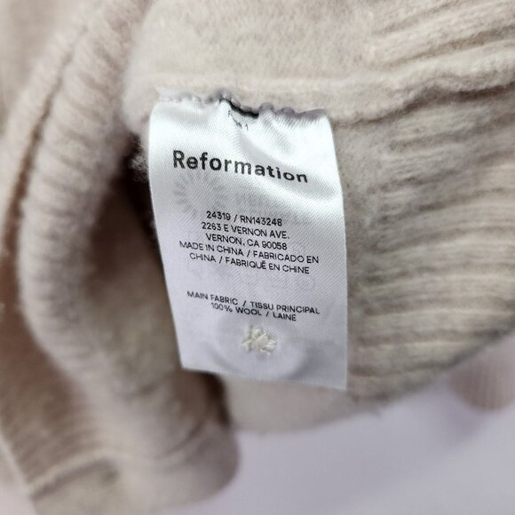 Reformation Wool Cardigan Womens Large Beige V-Neck Button Front With Pockets - Picture 10 of 16